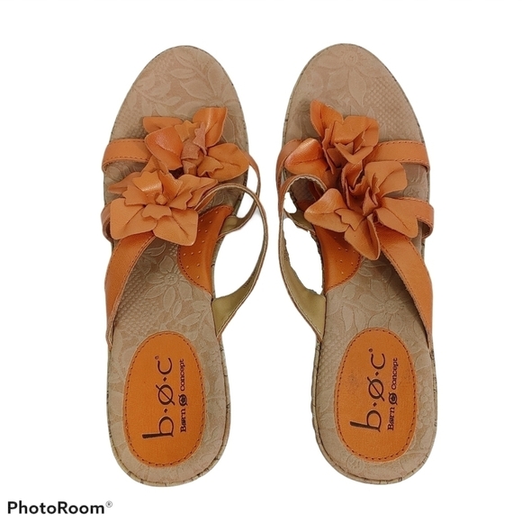 B.Ø.C. Børn Size 10 Orange Floral Wedge Sandals - Picture 3 of 6